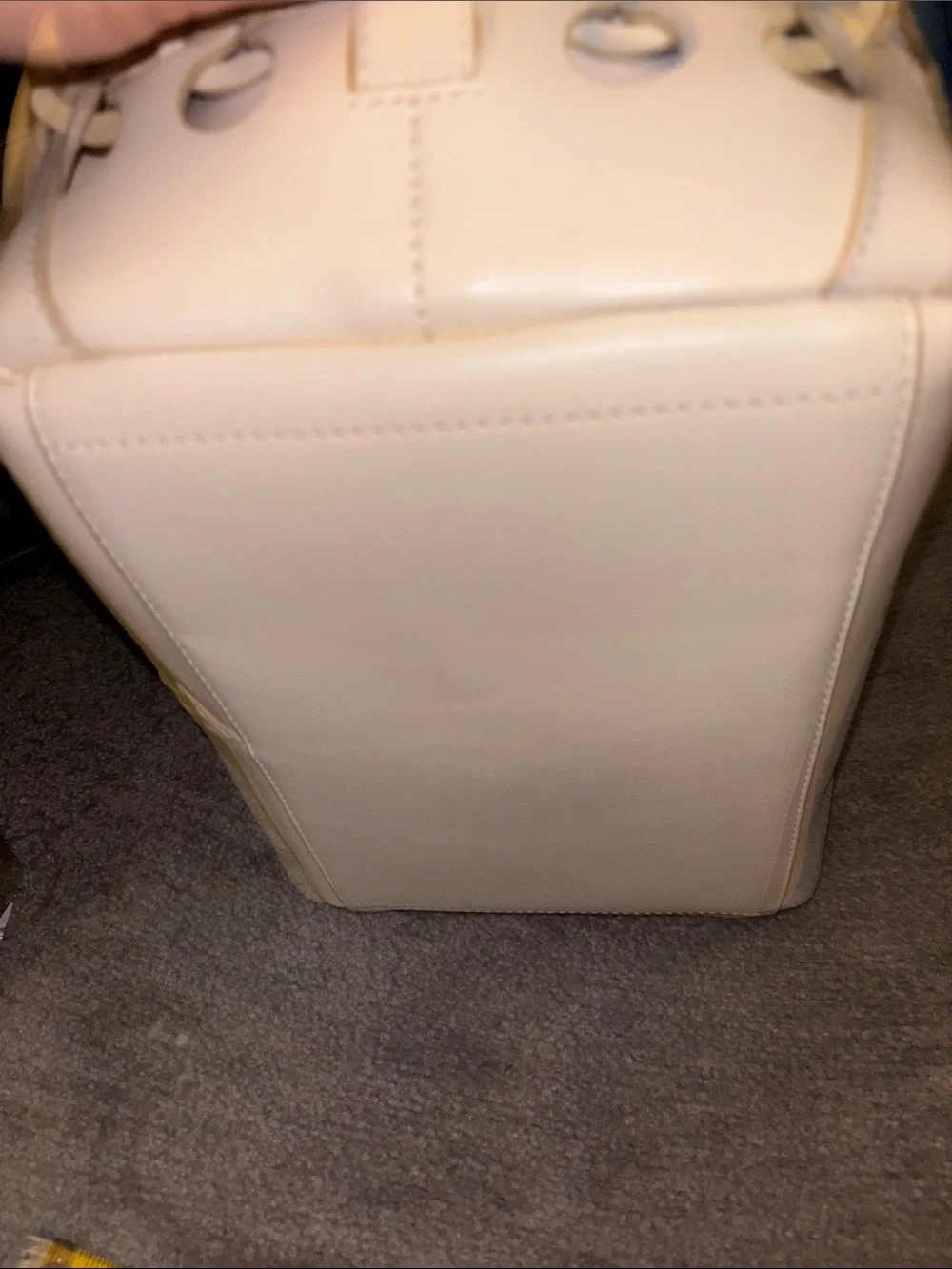 Tory Burch Cream Leather Lattice-Trim Drawstring Tote